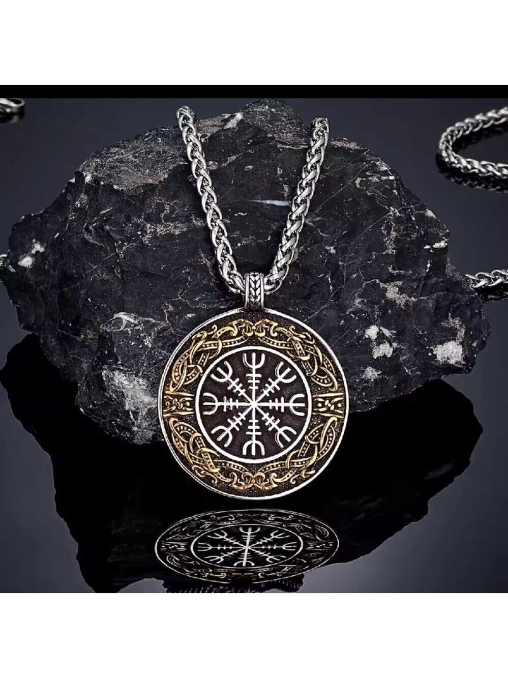 Vegvisir Compass Viking Rune Pendant - Two Tone Stainless Steel #1528